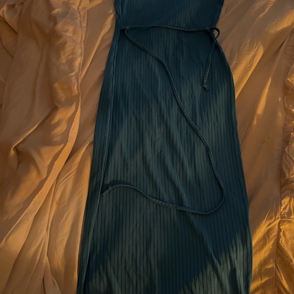 Missguided tall blue  rib tie belt cami midaxi dress - Picture 5 of 6